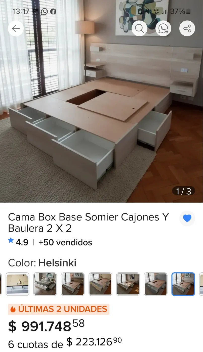 CAMA BOX CON BAULERA Y CAJONES KING SIZE + COLCHON DE REGALO - EXCELENTE ESTADO
