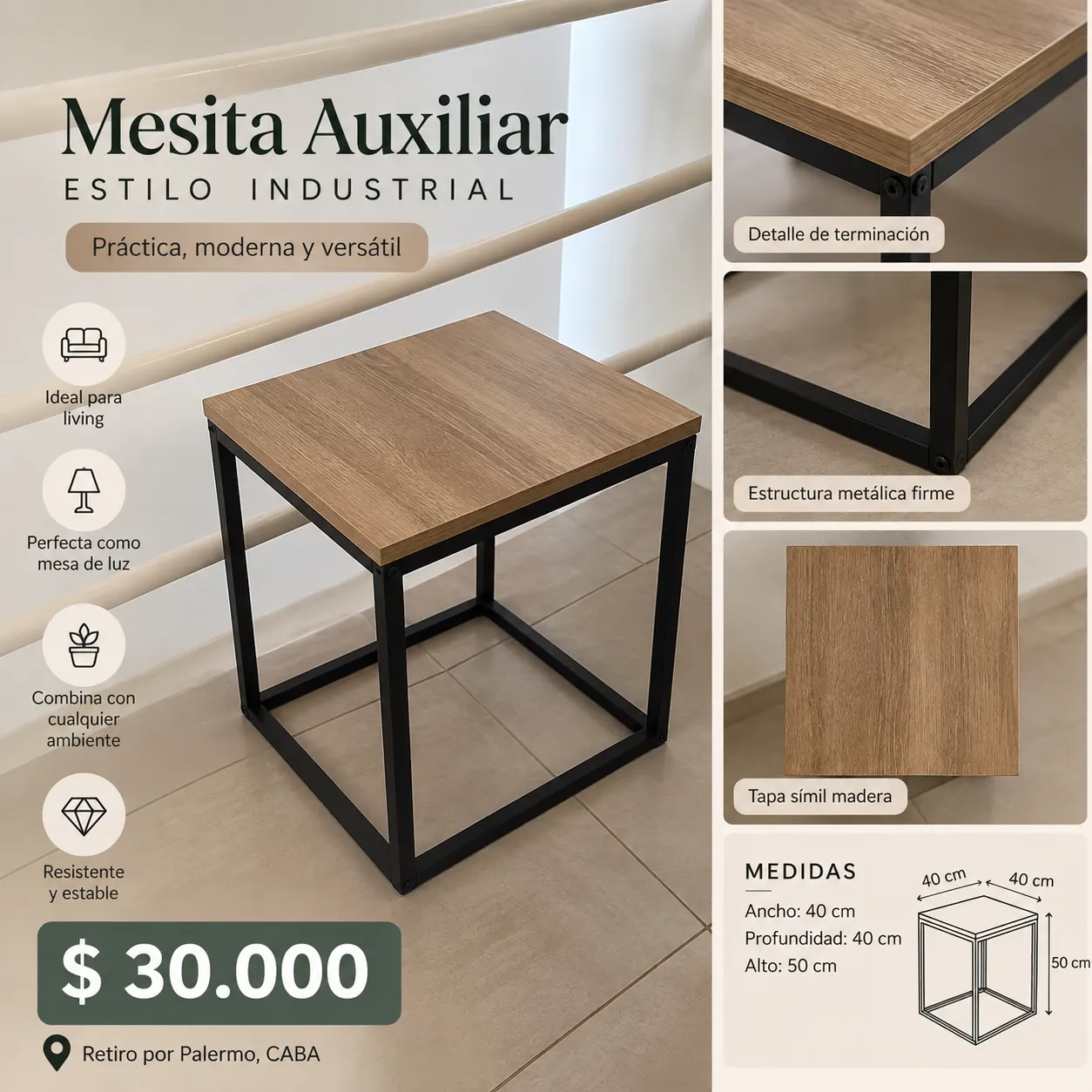 Mesita auxiliar estilo industrial